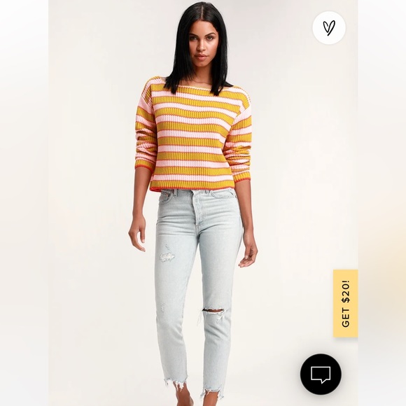 Lulus teyanna pink & mustard yellow striped sweater. Size M - Picture 3 of 10